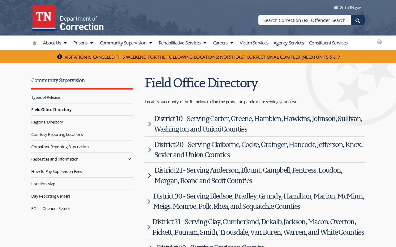 Henry County parole and probation Paris field office directory